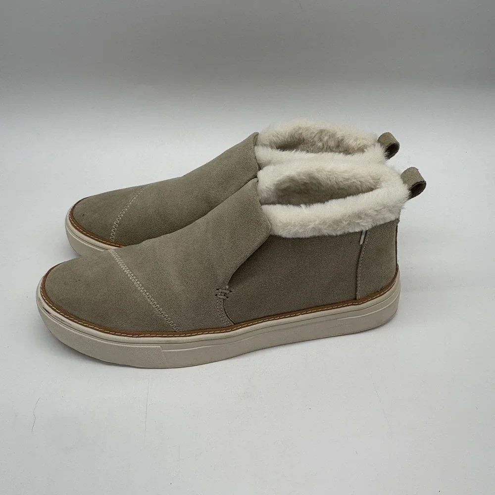 TOMS Womens 8.5 Paxton Cobblestone Suede Slip On Faux Fur Ankle Slippers shoes